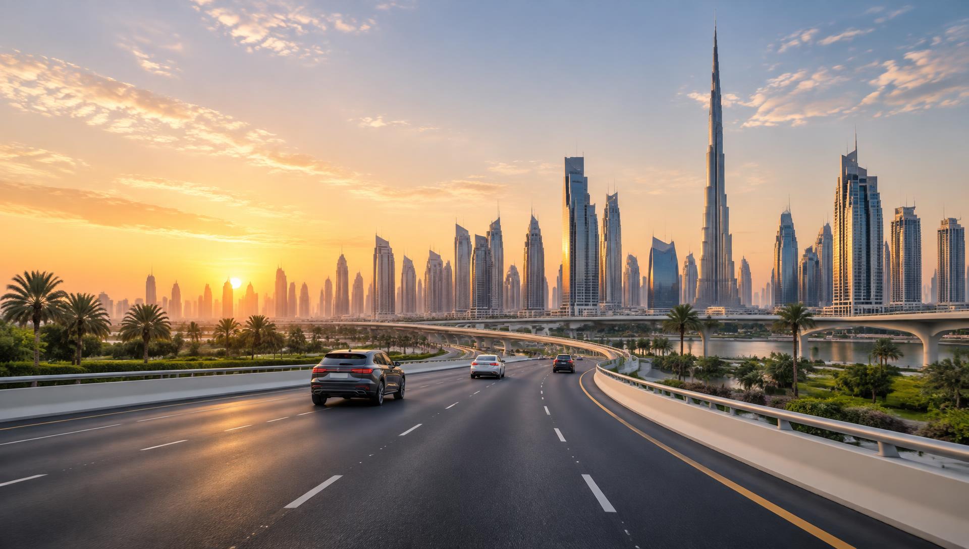 Modern city highway at sunrise